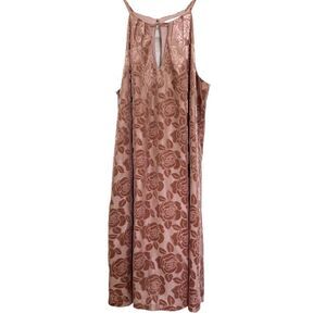 Candies Mauve Pink Floral Velvet Sleeveless Key Hole Shift Dress Size Medium
